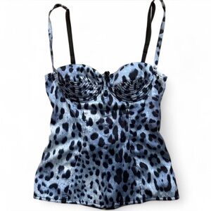Dolce & Gabbana Black and Blue Animal Print Silk Corset Size Small Rare EUC